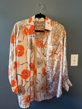 Vintage-Inspired Orange Floral Button-Up Shirt